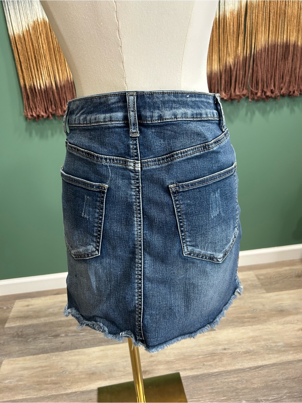 Altar’d State Denim Mini Skirt with Colorful Floral Embroidery - Picture 7 of 9